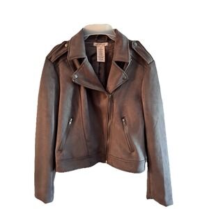 Philosophy Y2K Women's Faux Leather Suede Gray Moto Style Jacket Large